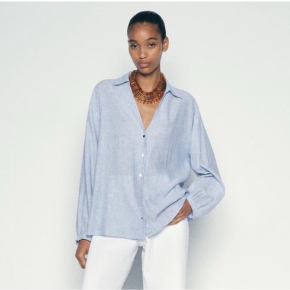 Zara Light Blue Pinstripe Shirt - Picture 3 of 8